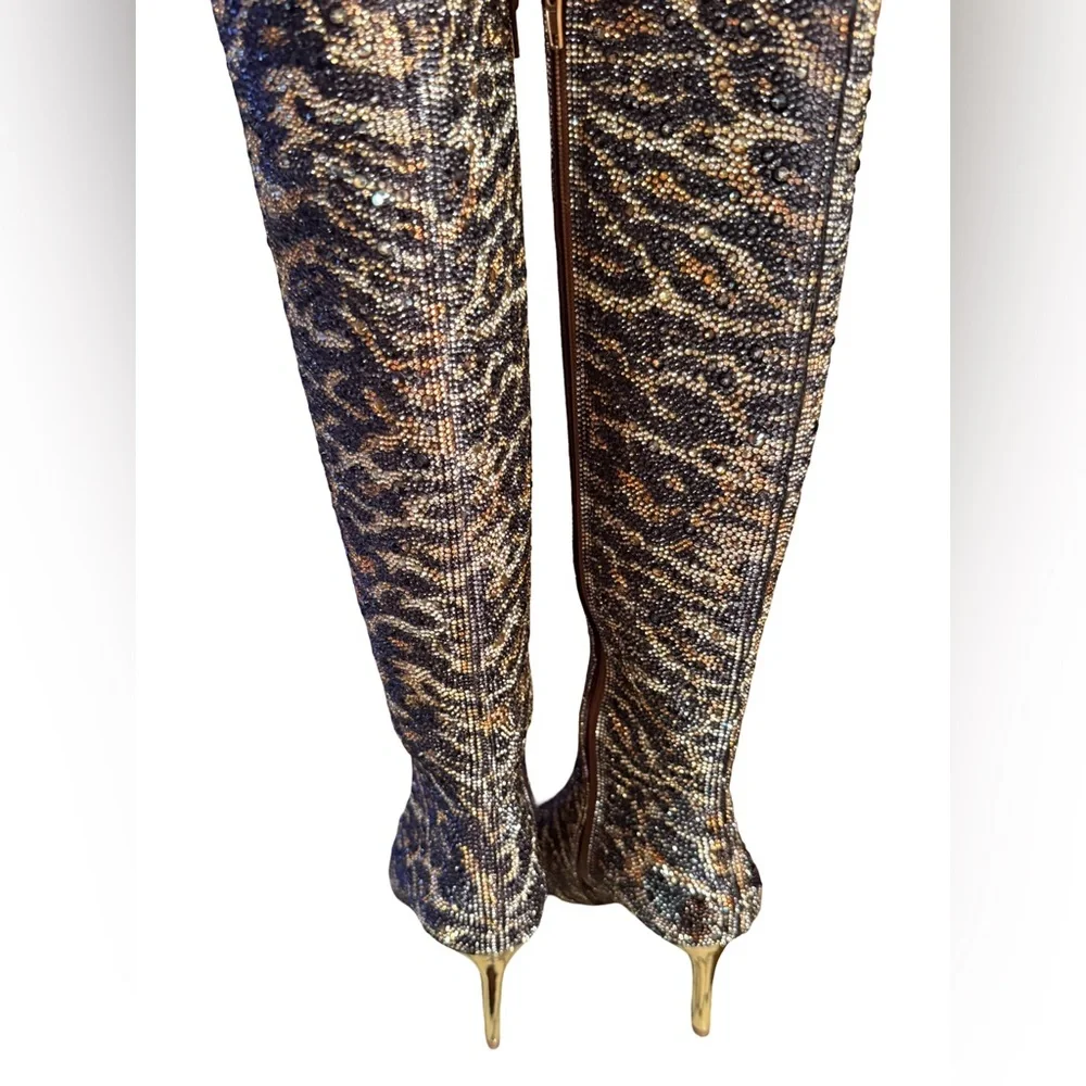 Betsey Johnson NWT Stunning Leopard Print Rhinestone Embellished Boots (SH278) - Picture 8 of 11